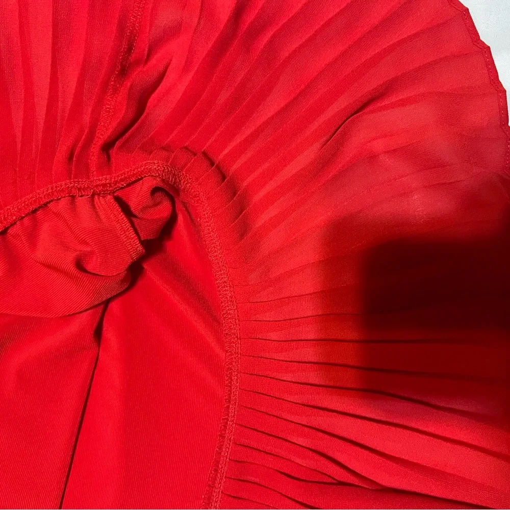 Michael Kors Red Pleated Hem Shift Dress sleeveless size Medium Scoop knockline - Picture 7 of 10